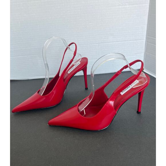 NWT Steve Madden Reyes Red Leather Pointy Toe Slingback High Heel Pump Shoes 10 - Picture 1 of 8
